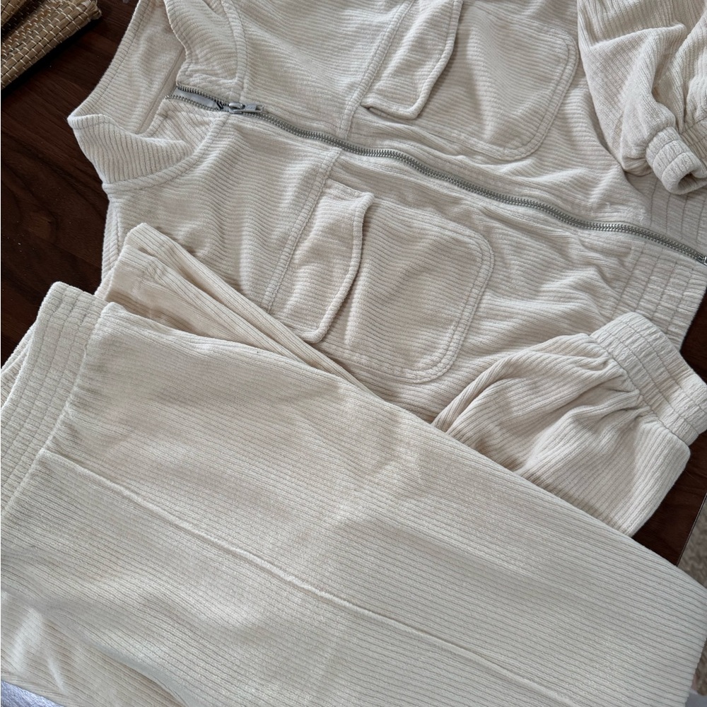 Aerie Cream Ribbed Tracksuit Set